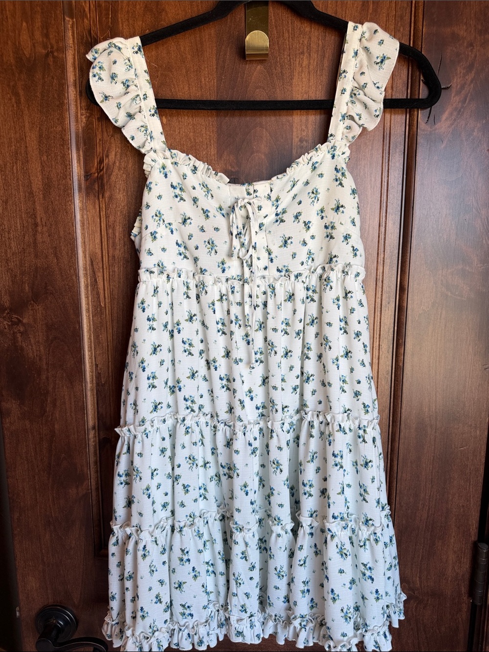 Altar'd State White Mini Dress with Blue Floral Print